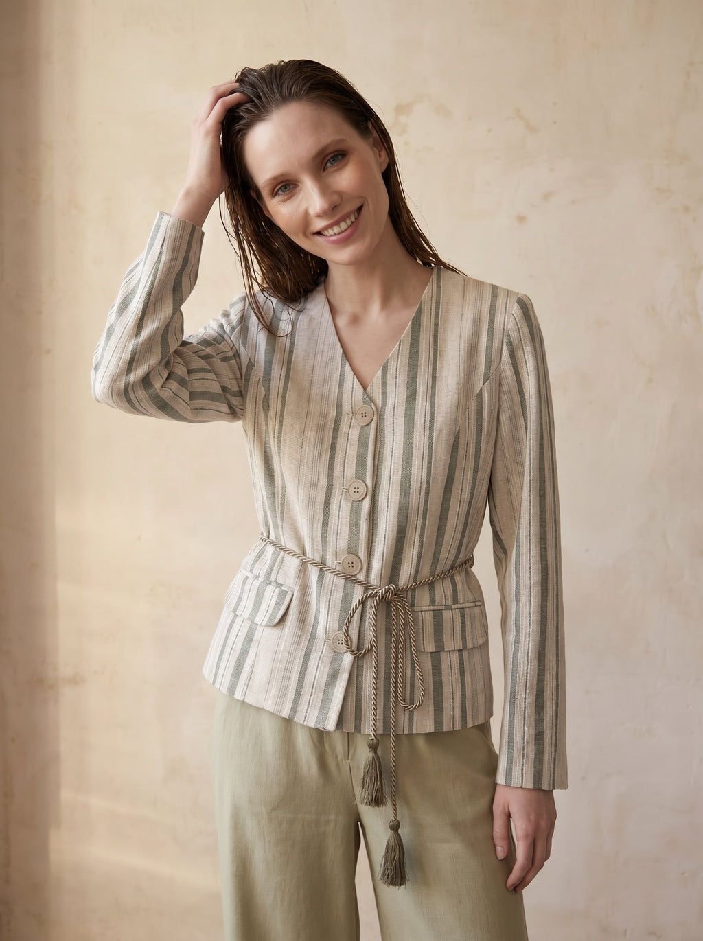 Çizgili Keten Ceket